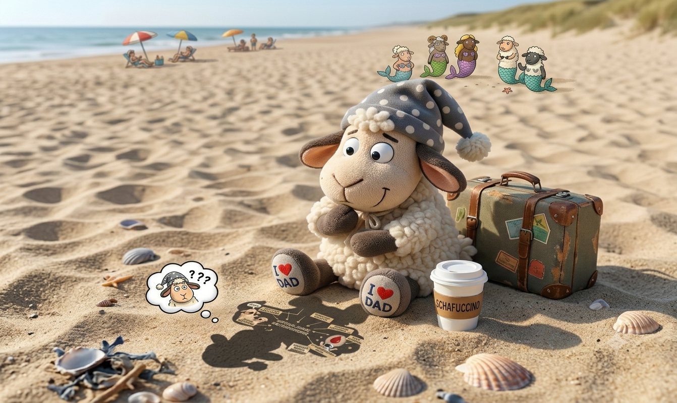 Winnie begutachtet am Strand seinen Schatten und stellt grosse Fragen.