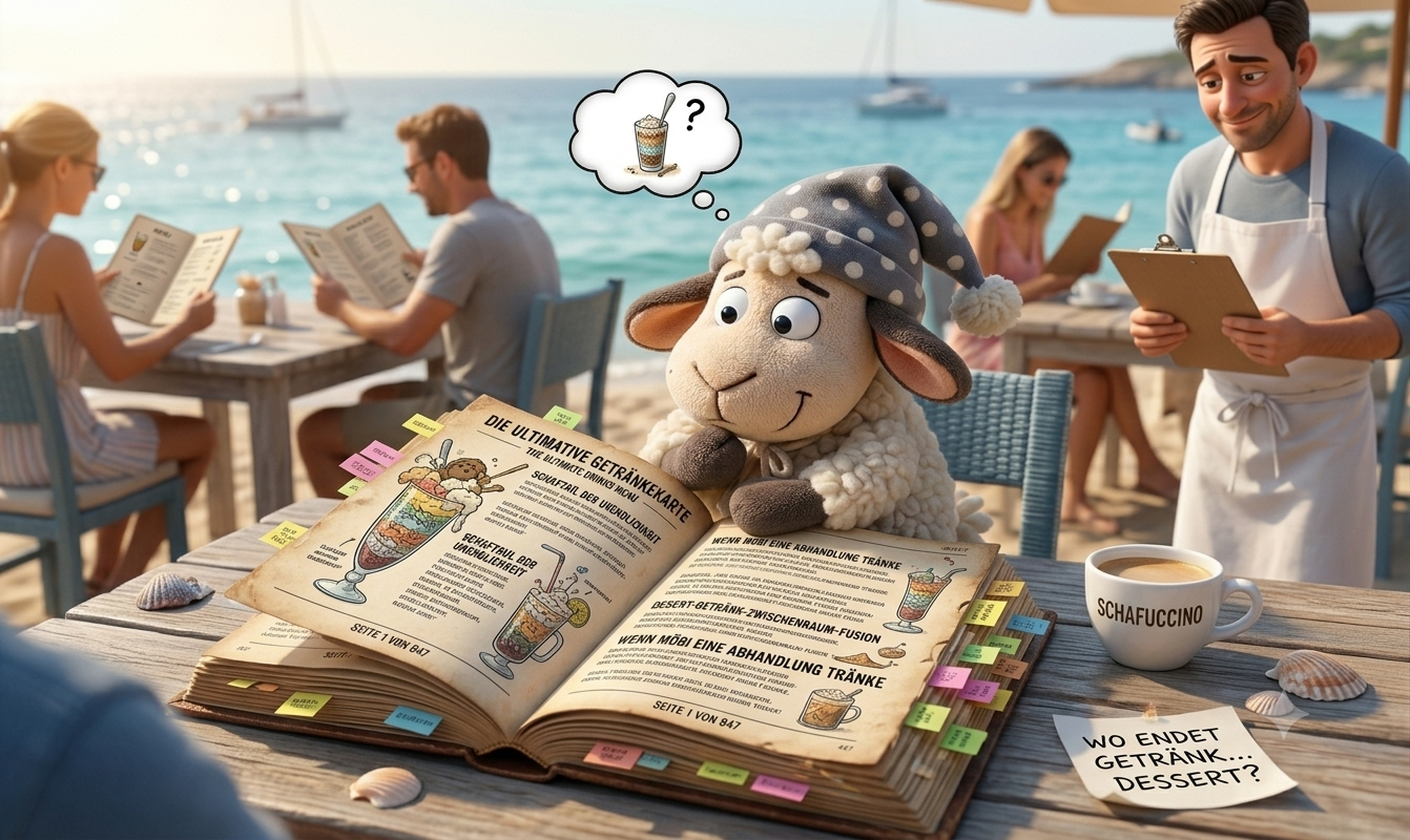 Winnie liest die überdimensionale Getränkekarte.
