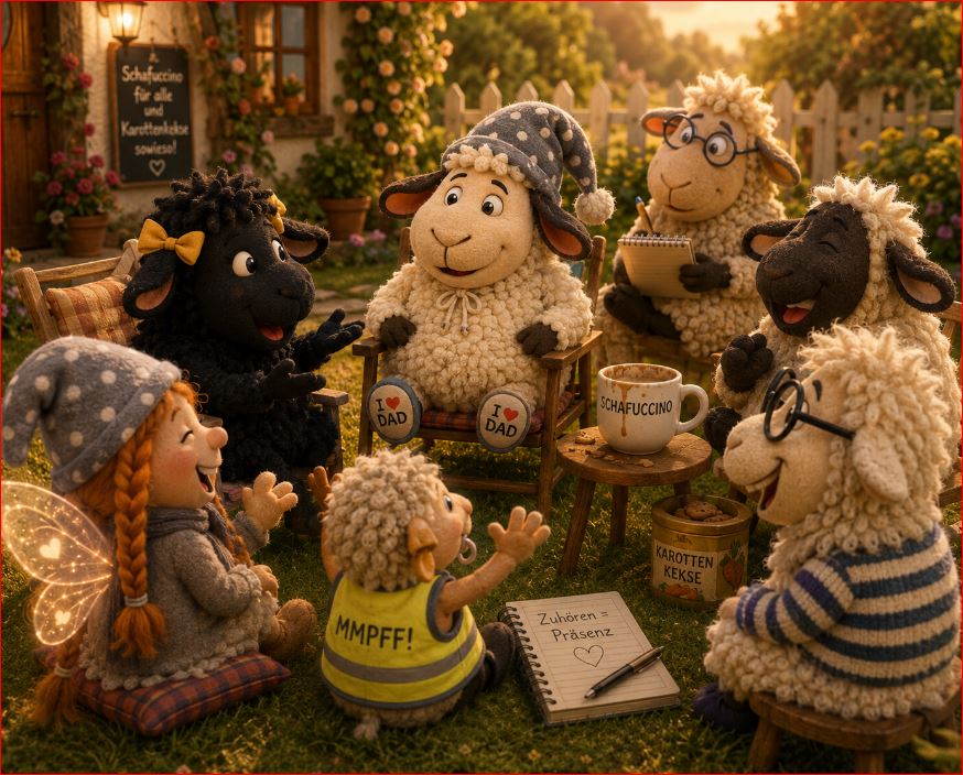 Winnie hört seinen Freunden im Garten aufmerksam zu – eine Geschichte über Präsenz, Aufmerksamkeit und echtes Zuhören.