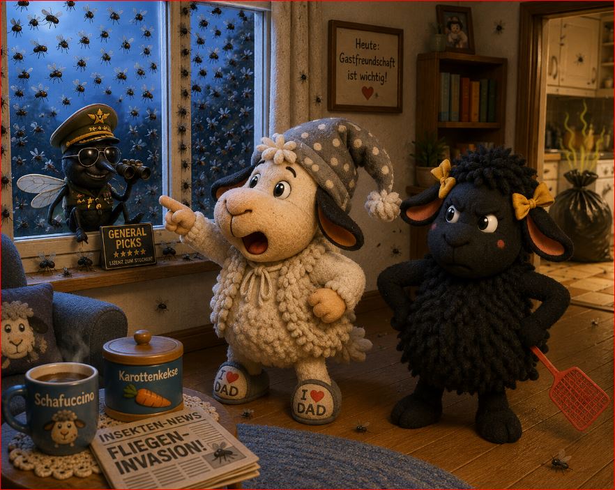 Winnie entdeckt eine Fliegeninvasion im Wohnzimmer und verdächtigt General Picks – lustige Geschichte aus dem WinnieVersum von Gerry Dressler.